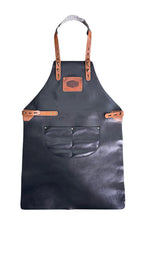 Tablier cuir noir barbecue brasero avec sangles cuir marron