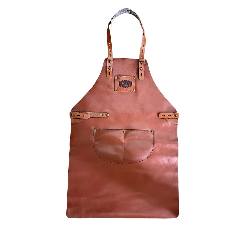 Tablier cuir marron barbecue brasero 84x63 cm avec poche et sangles ajustables