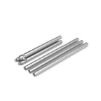 Tiges métalliques en argent avec une finition polie et des extrémités filetées.