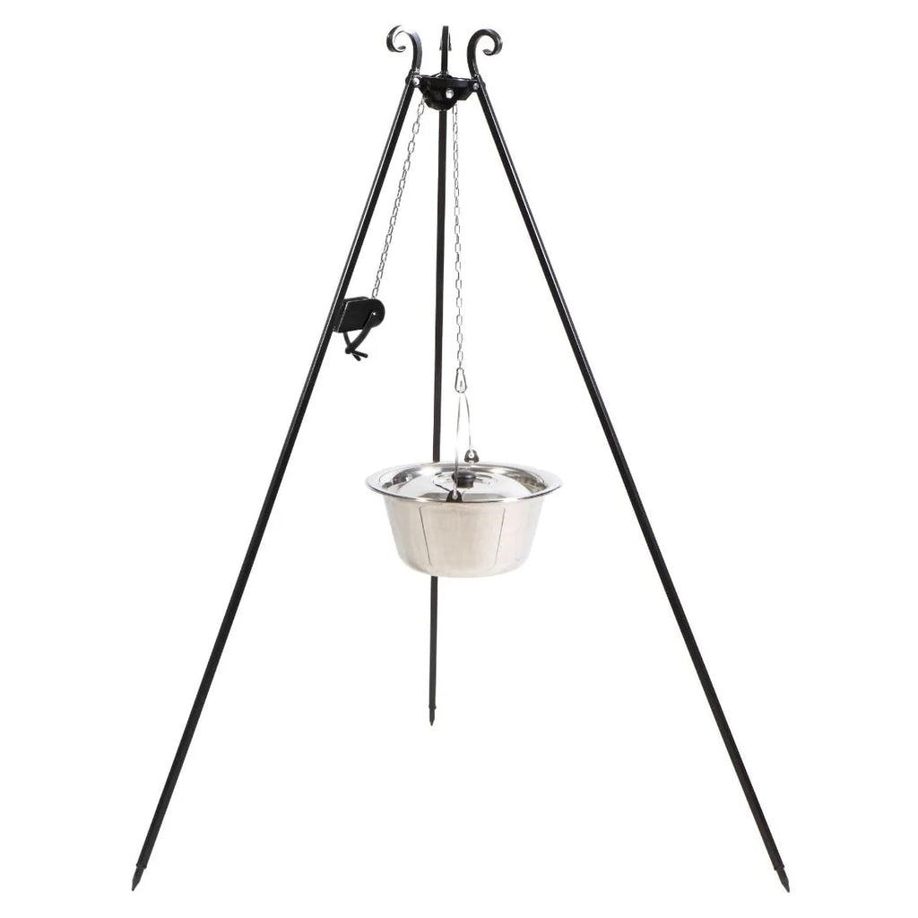 Mangeoire à oiseaux en fer forgé avec bol en acier inoxydable suspendu et perchoir, couleur noire.