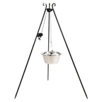 Mangeoire à oiseaux en fer forgé avec bol en acier inoxydable suspendu et perchoir, couleur noire.