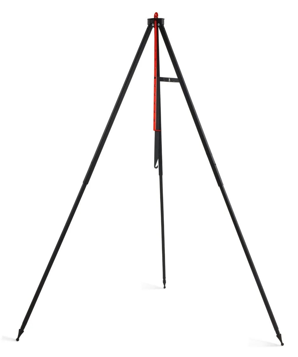 Trépied de cuisson acier 160 cm noir avec colonne rouge et grille Ø60