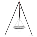Trépied de cuisson acier 160 cm avec grille inox Ø50 cm suspendue par chaînes