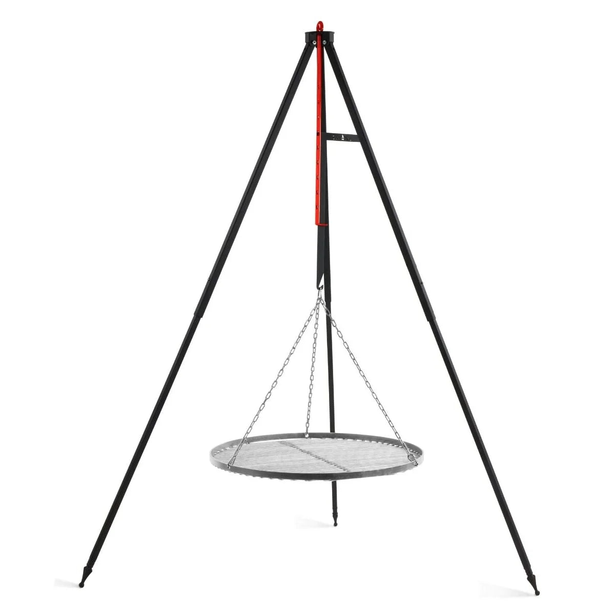 Trépied de cuisson acier 160 cm avec grille inox Ø50 cm suspendue par chaînes