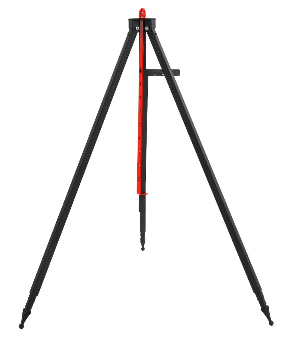 Trépied de cuisson acier 160 cm réglable avec colonne centrale rouge