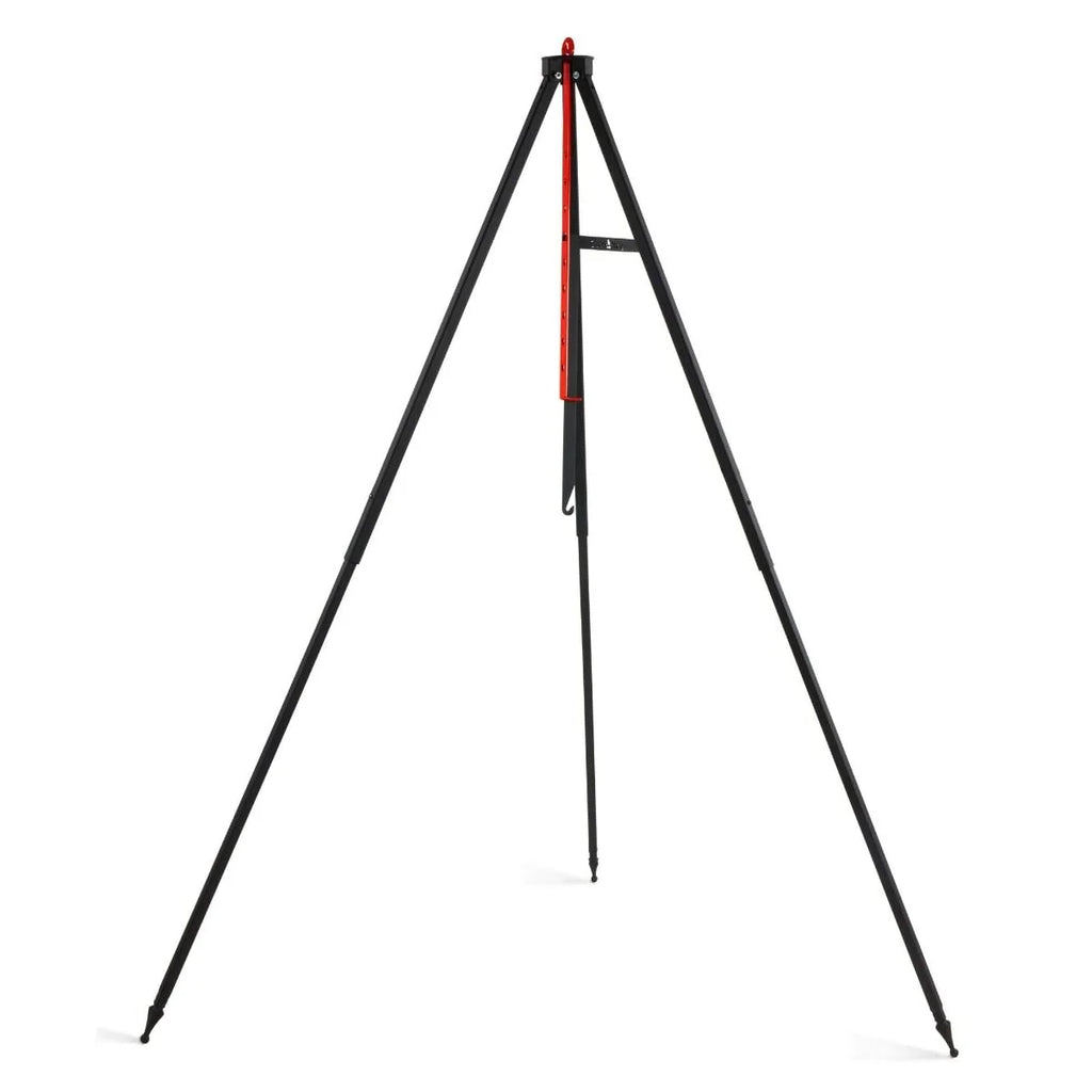 Trépied de cuisson acier 160 cm noir avec colonne rouge réglable