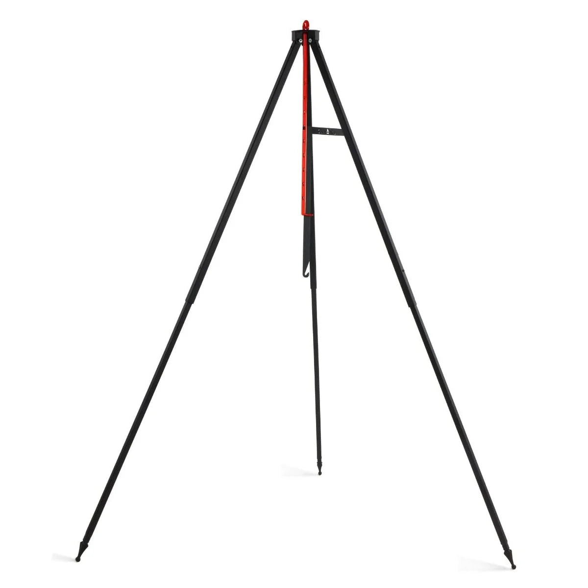 Trépied de cuisson acier 160 cm noir avec colonne rouge réglable