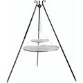 Trépied cuisson acier 180 cm avec 2 grilles inox Ø70/40 cm suspendues par chaînes