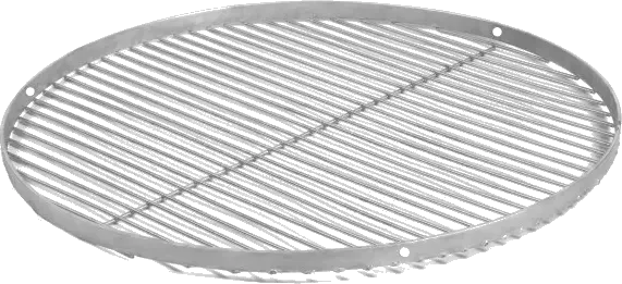 Grille de gril en argent avec des lignes noires et des trous pour la circulation d’air, probablement faite de métal.