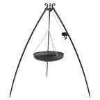 Trépied cuisson acier noir 200 cm avec poêle suspendue wok brasero