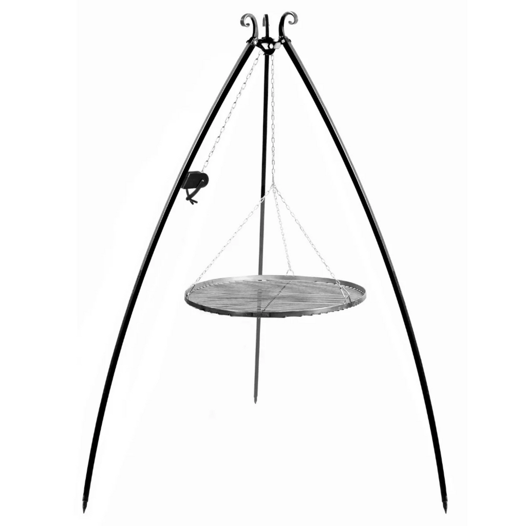Trépied cuisson acier noir H200 cm Ø70 cm avec treuil pour brasero