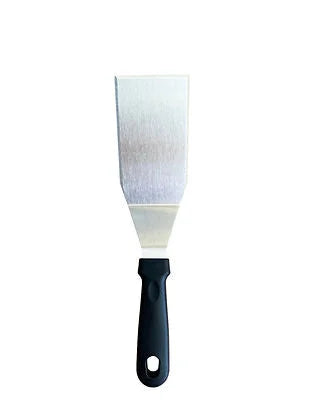 Ustensiles plancha brasero inox : couteau spatule manche noir lame texturée