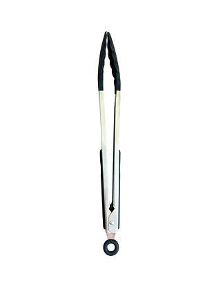Pince ustensiles plancha brasero inox avec manche caoutchouc noir
