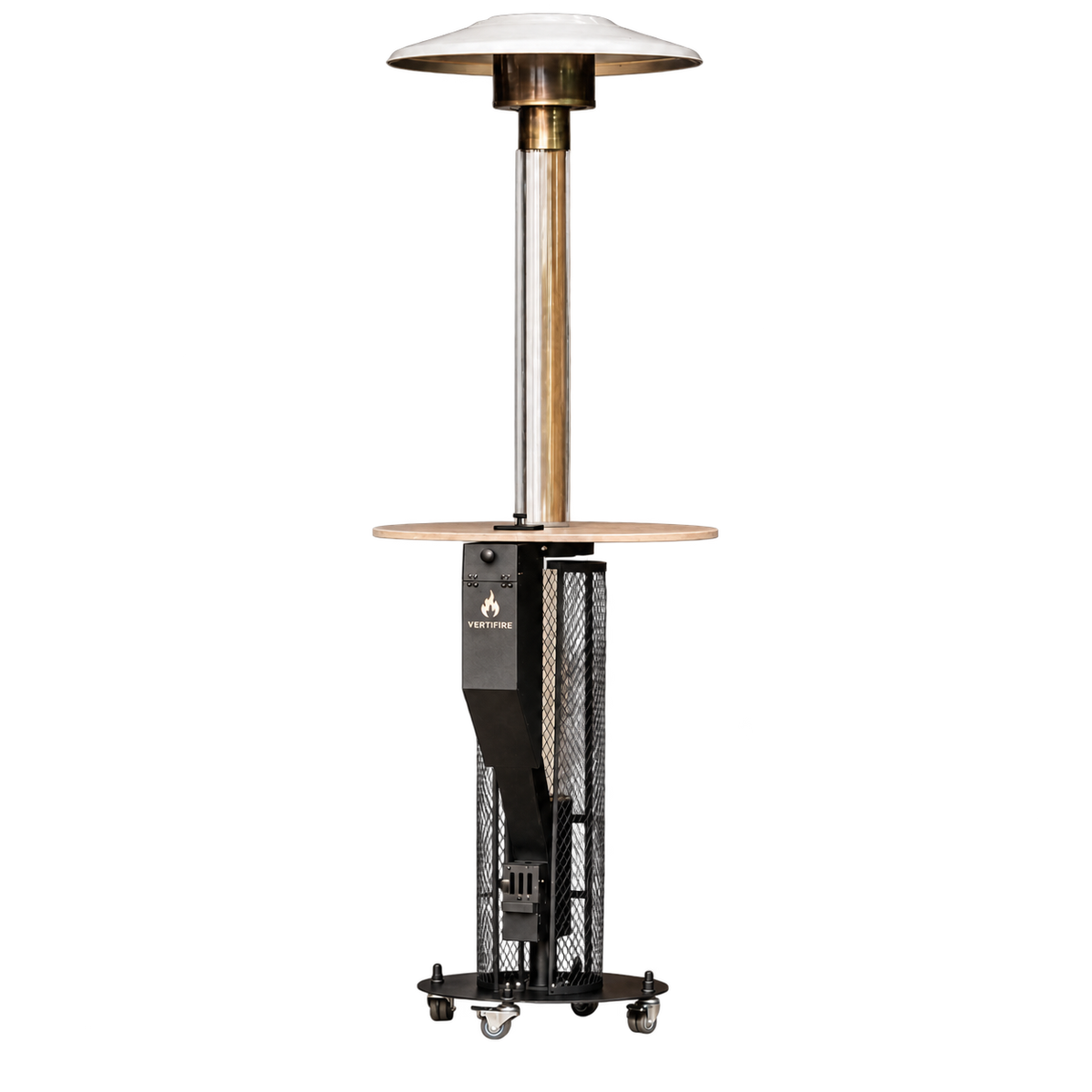 Chauffage Vertifire 220 avec table et protection, vue détourée